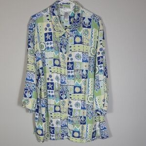Vintage Napa Valley Women Nautical Button Up Shirt Size 2X Long Sleeve Patchwork